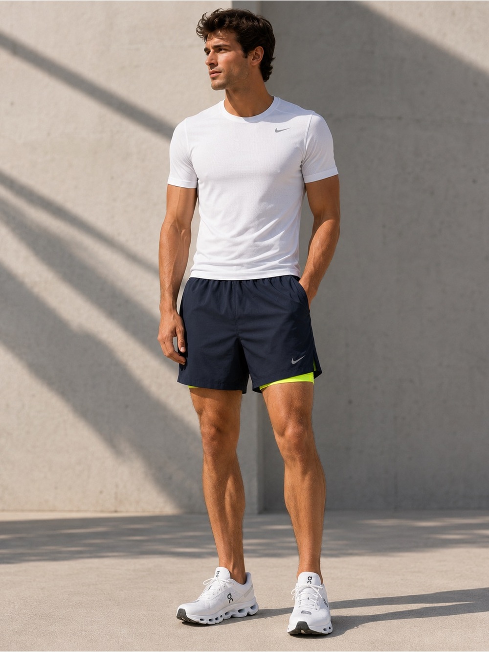 Nike | Dri-FIT Men’s 7” Running Shorts Navy Neon Yellow Liner- Size Large